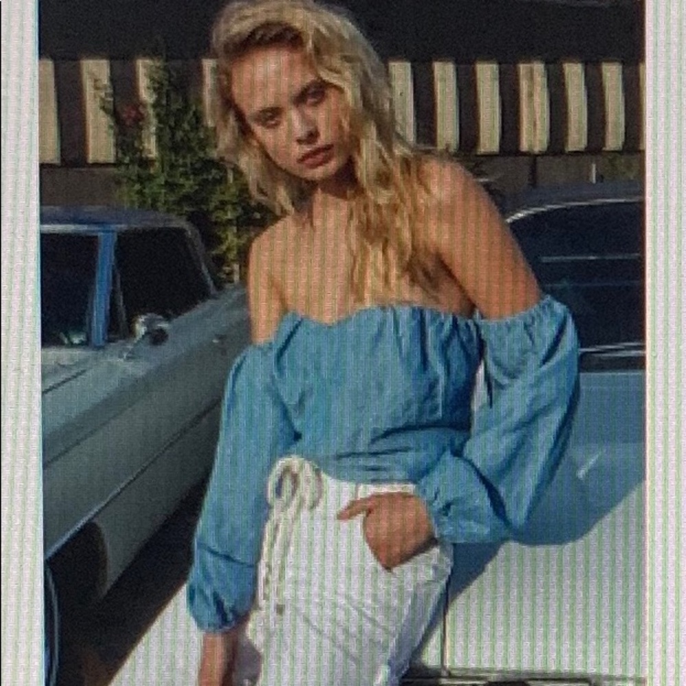 Free People off the shoulder linen top.